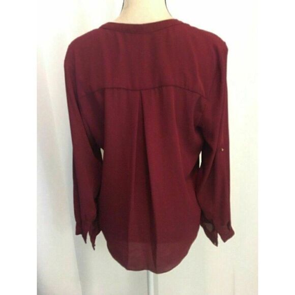Sis Sis Womens Solid Maroon Burgundy Red Long Sleeve Button Down Top Medium - Picture 4 of 6